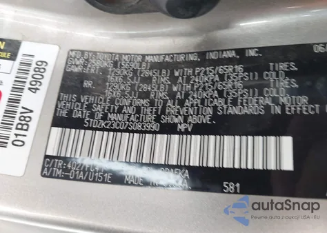 2007 Toyota Sienna Le from USA, damaged, VIN 5TDZK23C07S083990